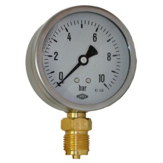 Manometer Glyzeringefüllt Ø80mm Anschluss unten -1-0-9 bar