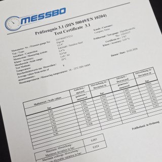 Inspection certificate 3.1 acc. EN 10204 for accuracy